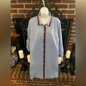 Love J Blue Striped Button Down Shirt with Red Trim